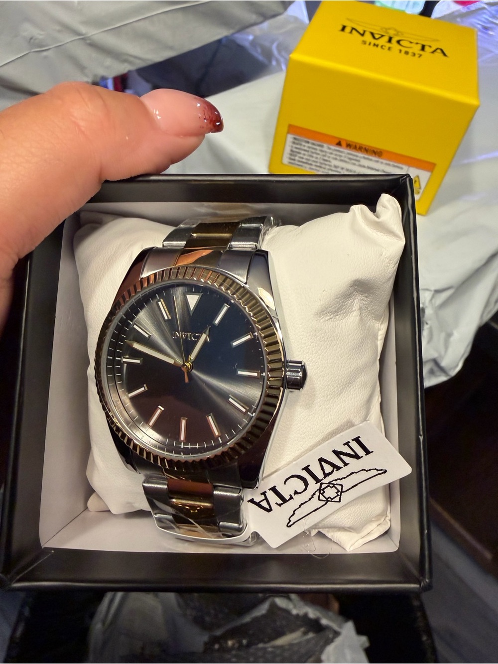 Invicta Two-Tone Silver and Gold Men's Watch with Black Dial